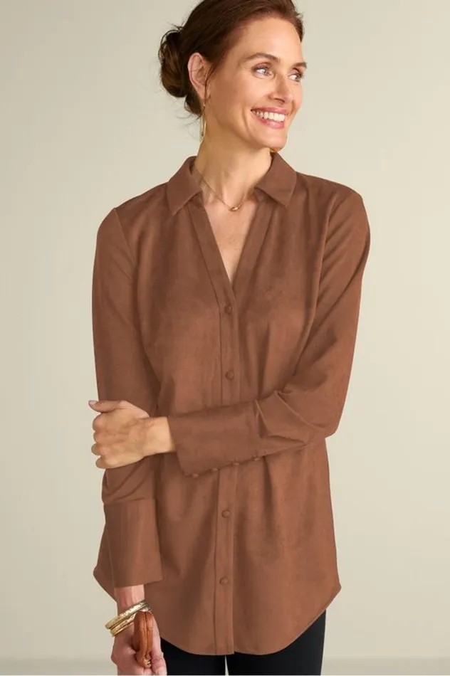 Women Vida Faux Suede Tunic Saddle Soft Surroundings Tops Women Vida Faux Suede Tunic Saddle Soft Surroundings Tops