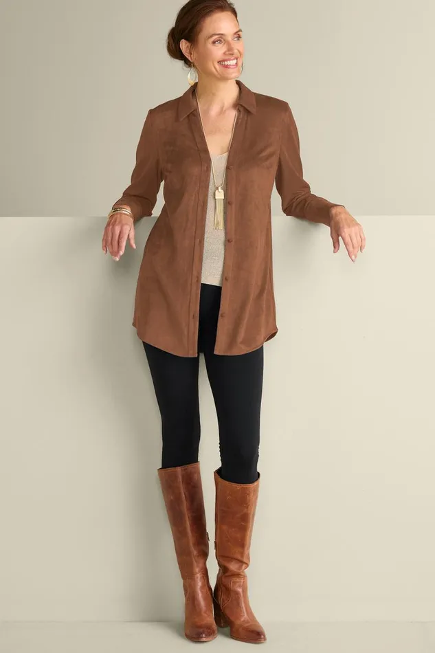 Women Vida Faux Suede Tunic Saddle Soft Surroundings Tops Women Vida Faux Suede Tunic Saddle Soft Surroundings Tops