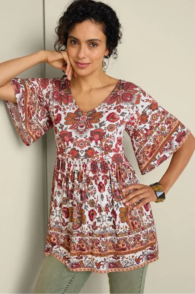 Women Vina Short Sleeve Tunic San Fran Scarf Cream Soft Surroundings Tops