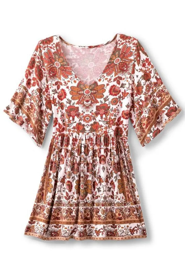 Women Vina Short Sleeve Tunic San Fran Scarf Cream Soft Surroundings Tops