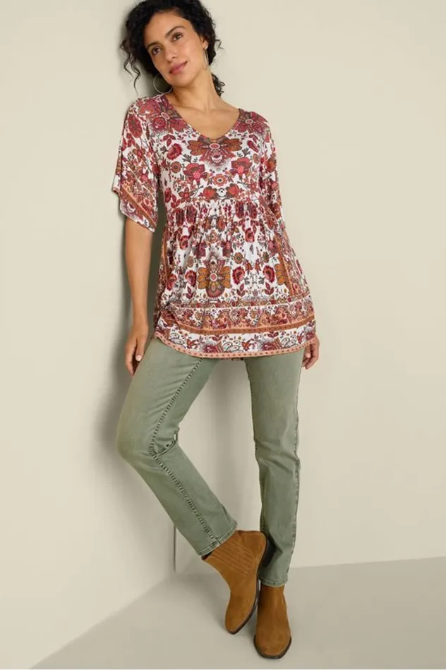 Women Vina Short Sleeve Tunic San Fran Scarf Cream Soft Surroundings Tops