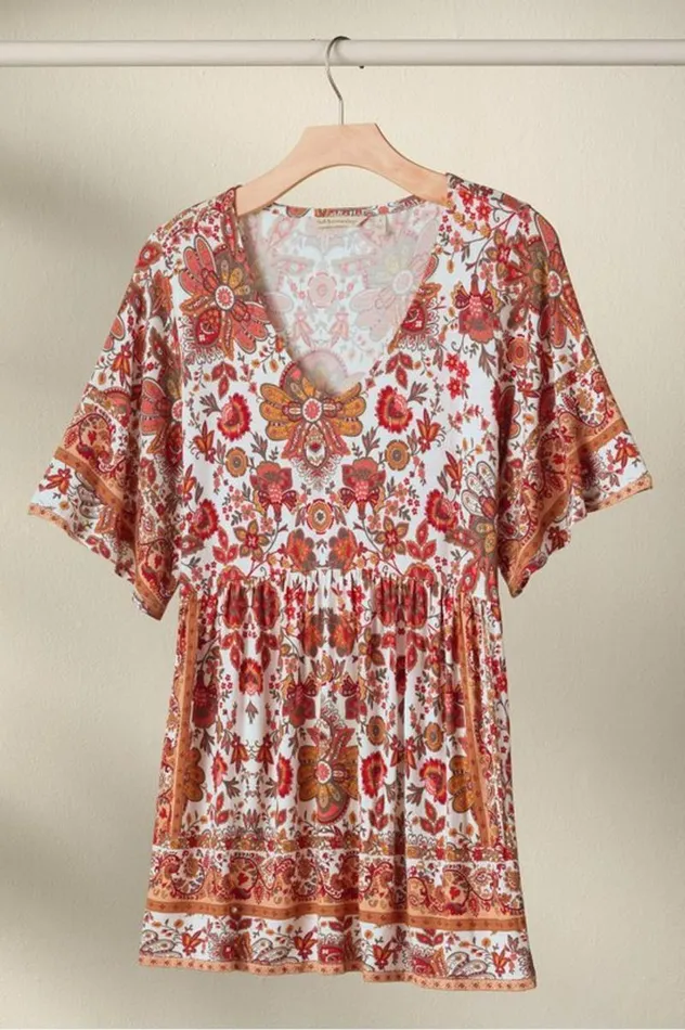 Women Vina Short Sleeve Tunic San Fran Scarf Cream Soft Surroundings Tops