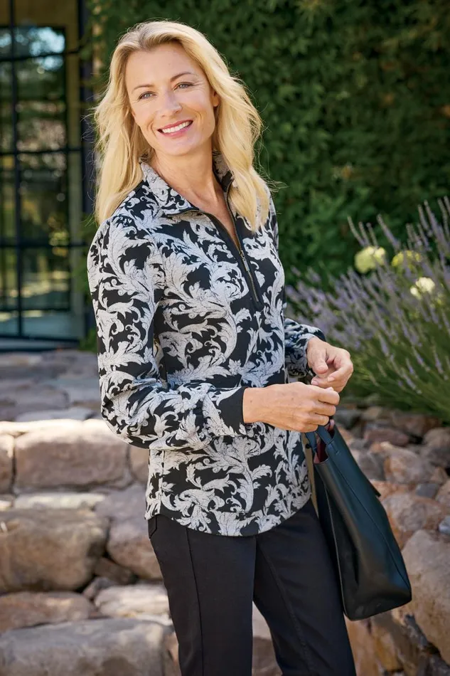 Women Winona Pullover Neutral Scroll Soft Surroundings Tops Women Winona Pullover Neutral Scroll Soft Surroundings Tops