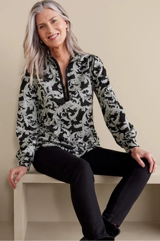 Women Winona Pullover Neutral Scroll Soft Surroundings Tops Women Winona Pullover Neutral Scroll Soft Surroundings Tops