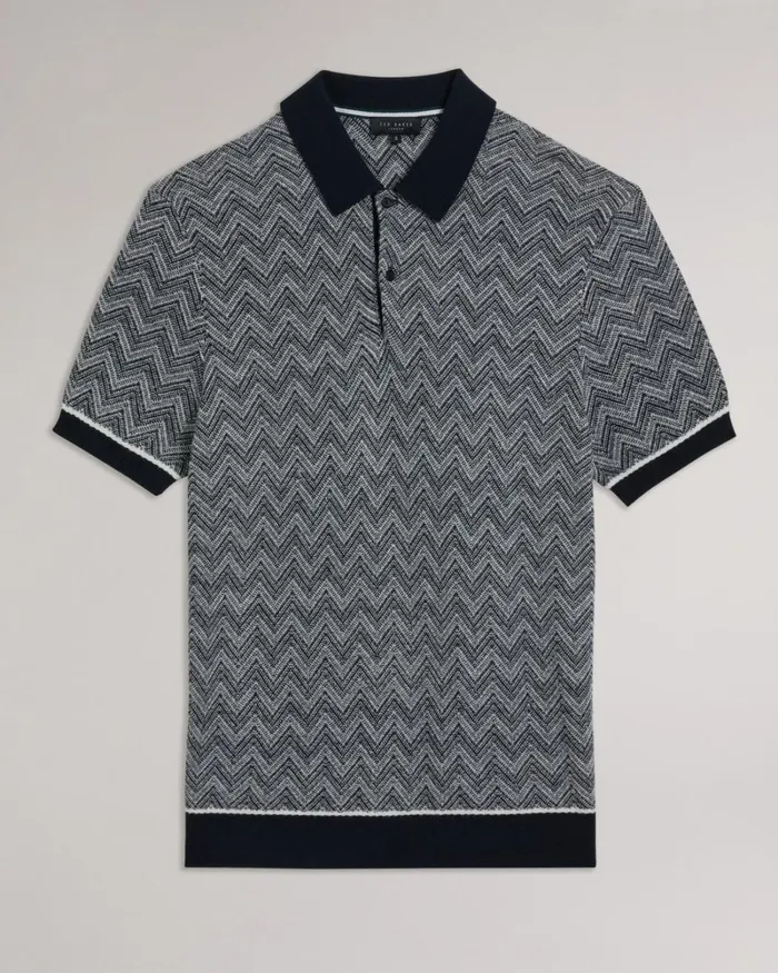 Zig Zag Knit Polo Shirt Navy Men Ted Baker Clothing