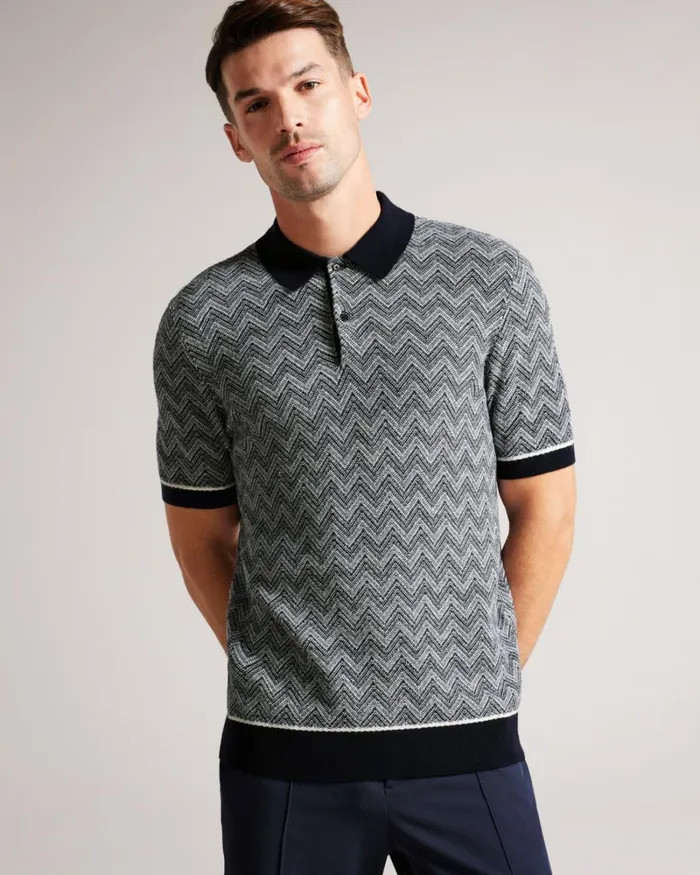Zig Zag Knit Polo Shirt Navy Men Ted Baker Clothing Zig Zag Knit Polo Shirt Navy Men Ted Baker Clothing