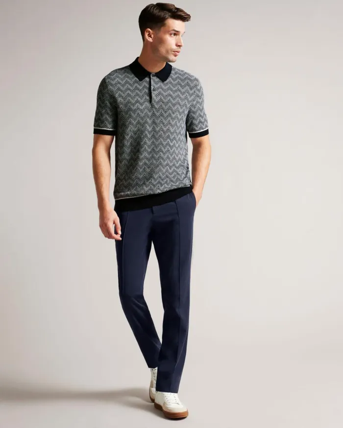 Zig Zag Knit Polo Shirt Navy Men Ted Baker Clothing Zig Zag Knit Polo Shirt Navy Men Ted Baker Clothing