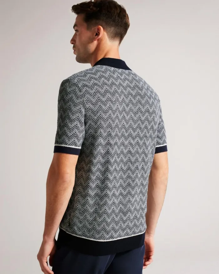 Zig Zag Knit Polo Shirt Navy Men Ted Baker Clothing Zig Zag Knit Polo Shirt Navy Men Ted Baker Clothing