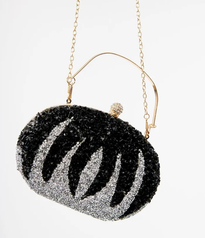 1920s Black Beaded and Silver Rhinestone Spooky Clutch Purse Halloween Unique Vintage Accessories 1920s Black Beaded and Silver Rhinestone Spooky Clutch Purse Halloween Unique Vintage Accessories
