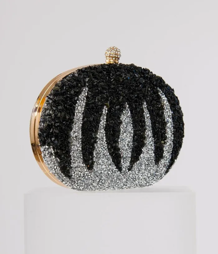 1920s Black Beaded and Silver Rhinestone Spooky Clutch Purse Halloween Unique Vintage Accessories