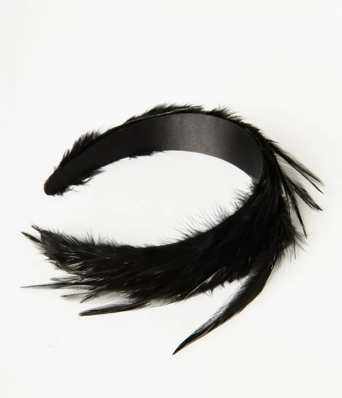 1920s Black Feather Headband Accessories Unique Vintage Headbands