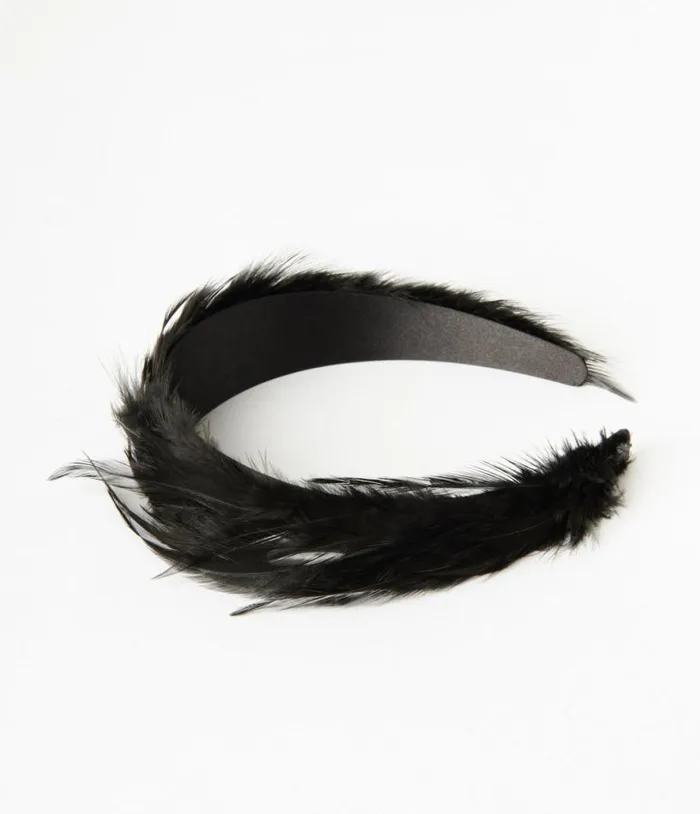 1920s Black Feather Headband Accessories Unique Vintage Headbands