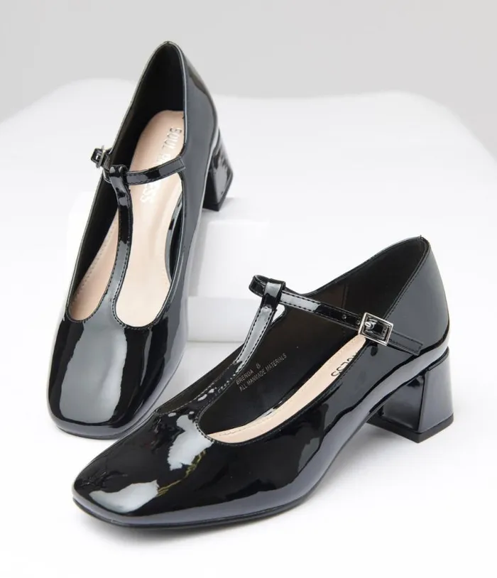 1920s Black Patent Leatherette TStrap Heels Shoes Unique Vintage Heels