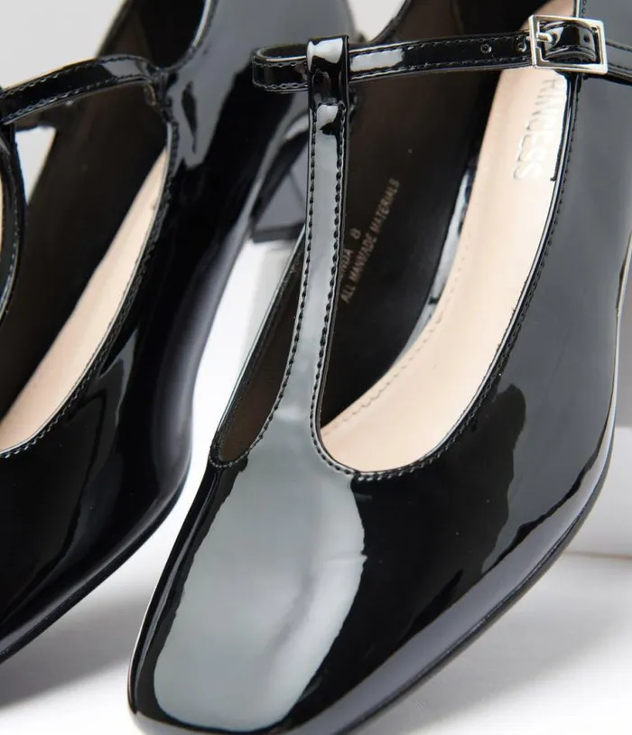 1920s Black Patent Leatherette TStrap Heels Shoes Unique Vintage Heels
