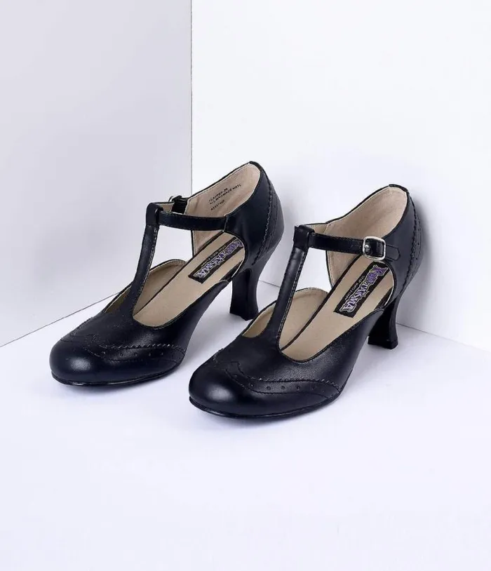 1920s Black TStrap Mary Jane Heels Shoes Unique Vintage Heels