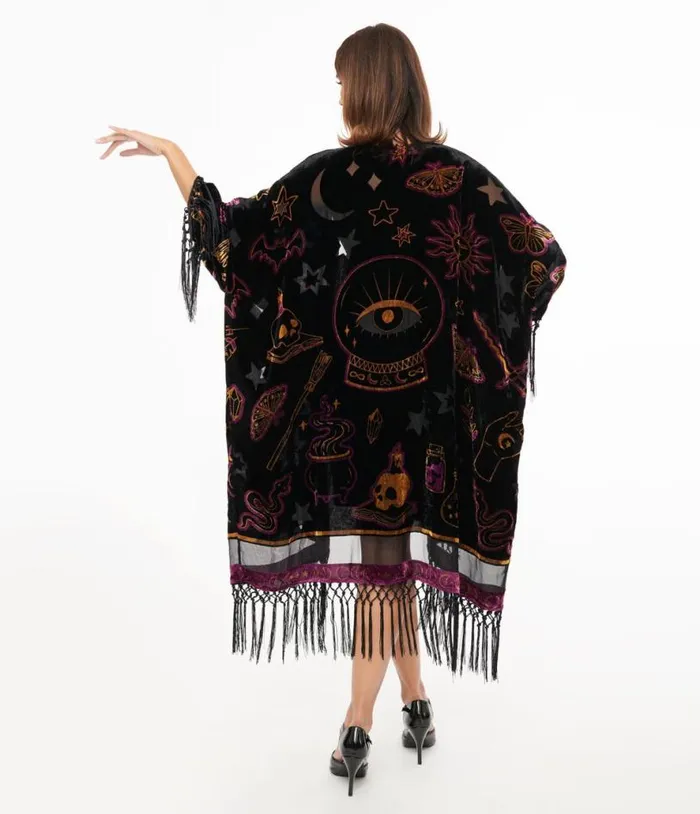 1920s Black Velvet Burnout Mystical Icons Fringe Kimono ClothingPlus Unique Vintage Jackets 1920s Black Velvet Burnout Mystical Icons Fringe Kimono ClothingPlus Unique Vintage Jackets