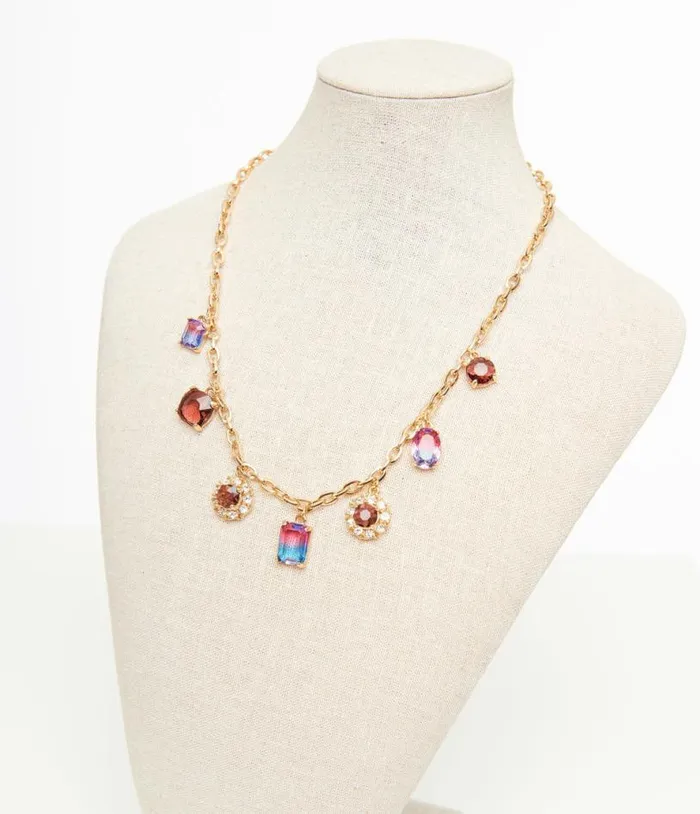 1920s Multicolor Gem Necklace Accessories Unique Vintage Necklaces