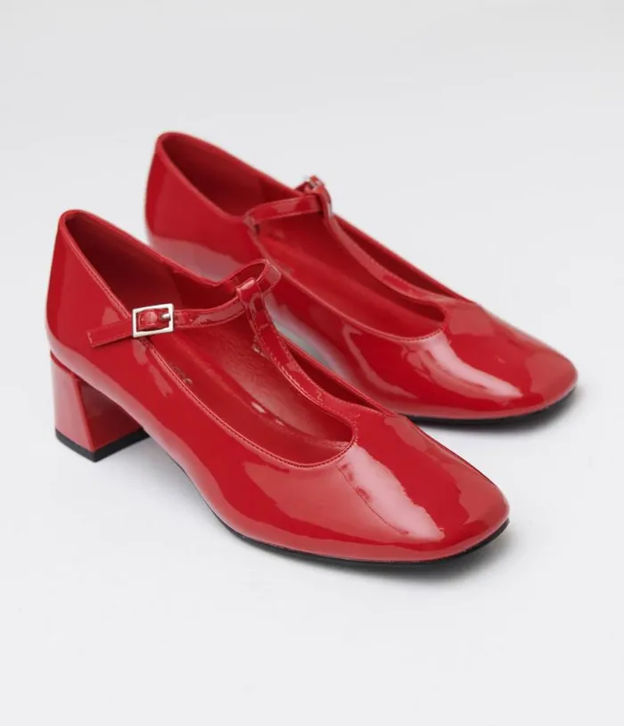 1920s Red Patent Leatherette TStrap Heels Shoes Unique Vintage Heels