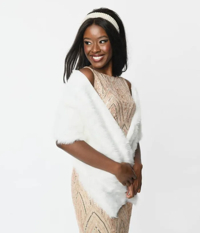 1920s White Faux Fur Stole Wrap Accessories Unique Vintage Gloves and Scarves 1920s White Faux Fur Stole Wrap Accessories Unique Vintage Gloves and Scarves