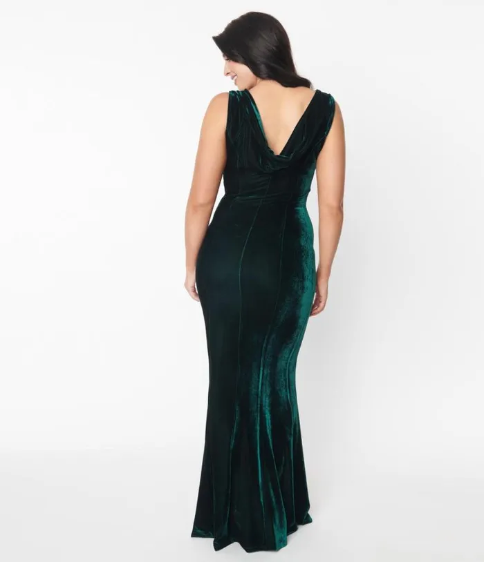 1930s Emerald Green Velvet Goldwyn Gown DressesPlus Unique Vintage Midi and Maxi