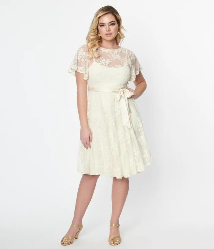 1930s Ivory Floral Lace Bridal Swing Dress Dresses Unique Vintage Swing