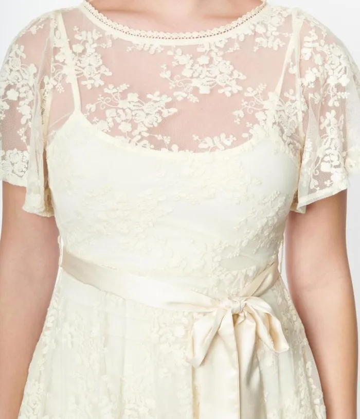 1930s Ivory Floral Lace Bridal Swing Dress Dresses Unique Vintage Swing