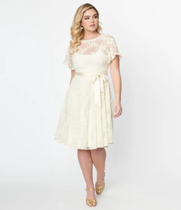 1930s Ivory Floral Lace Bridal Swing Dress Dresses Unique Vintage Swing