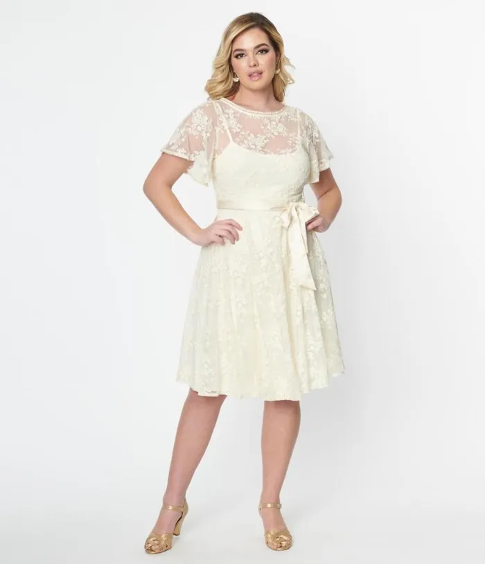 1930s Ivory Floral Lace Bridal Swing Dress Dresses Unique Vintage Swing