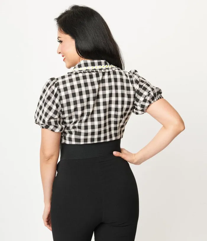 1930s White and Black Gingham Cotton Daisy Blouse Clothing Unique Vintage Blouses