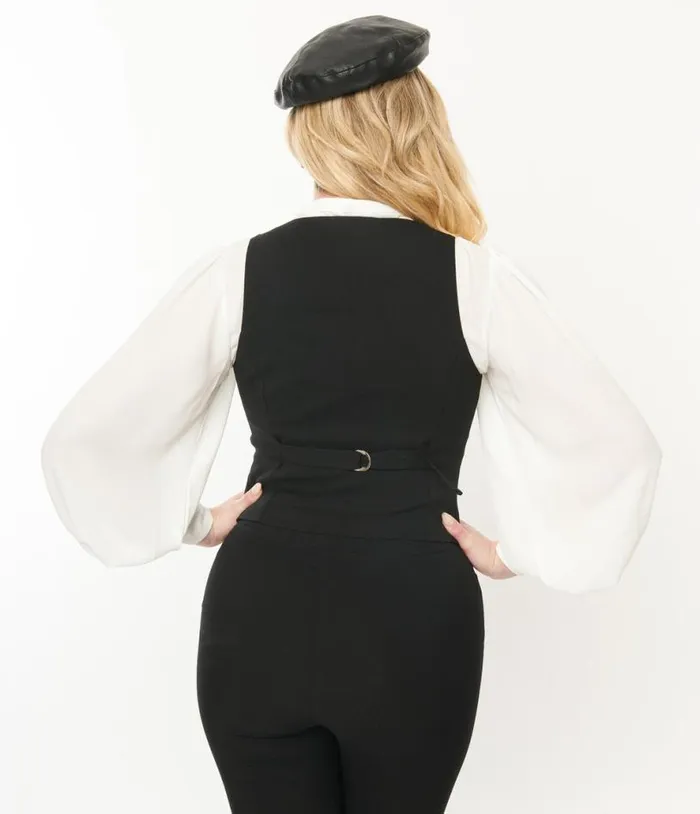 1940s Black and Silver Bat Button Up Vest Halloween Unique Vintage Tops