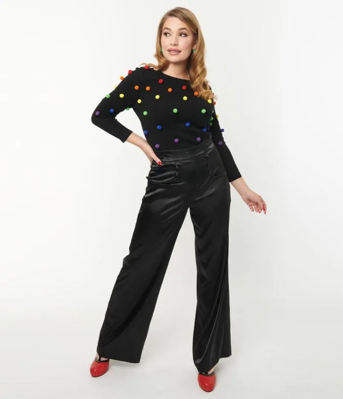 1940s Black Satin High Waist Ginger Pants Clothing Unique Vintage Pants