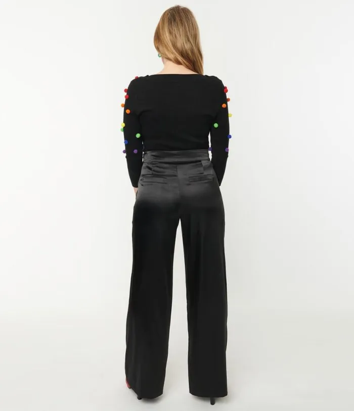 1940s Black Satin High Waist Ginger Pants Clothing Unique Vintage Pants