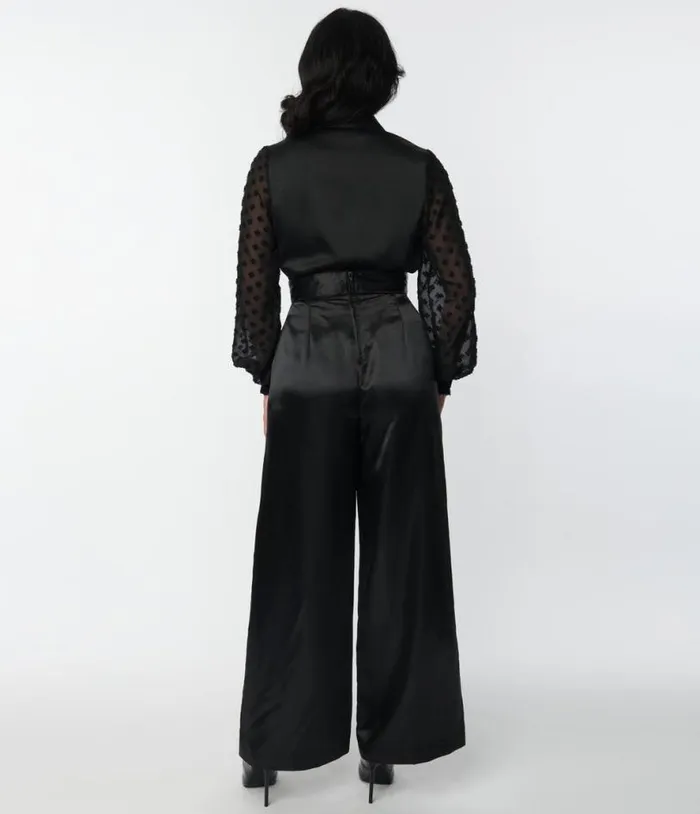 1940s Black Satin High Waist Pants Clothing Unique Vintage Pants