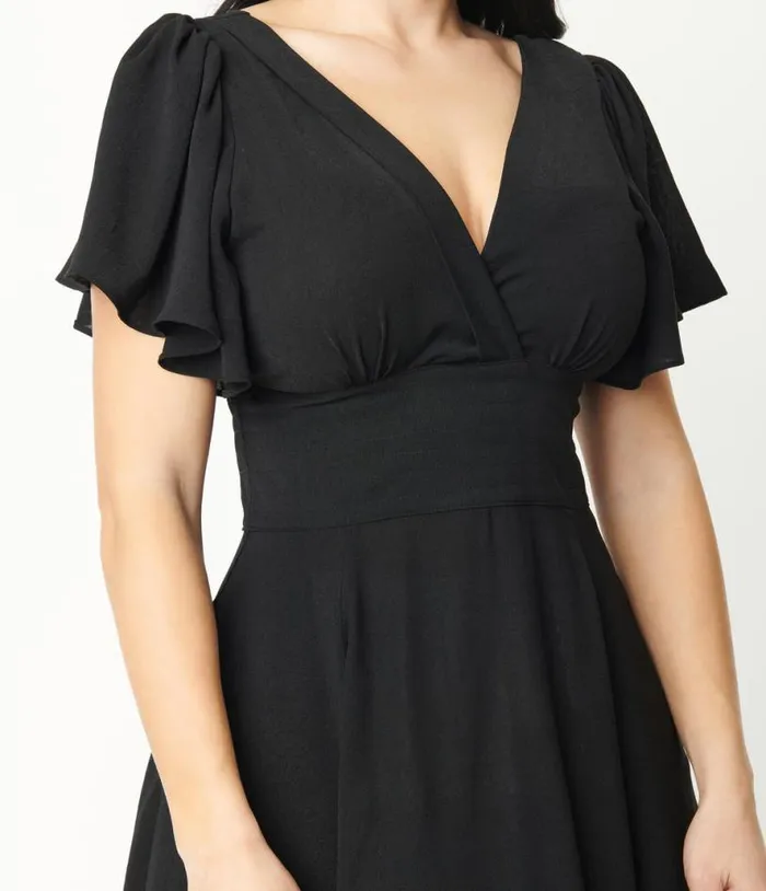1940s Black Texture Swing Dress Dresses Unique Vintage Pocket Dresses