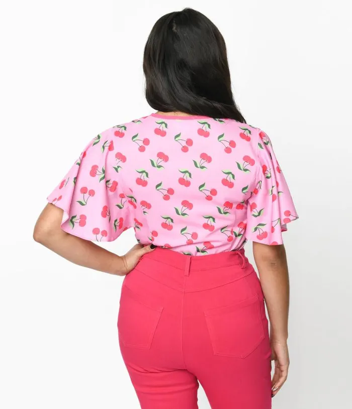 1940s Lavender and Hot Pink Cherry Cecilia Blouse Clothing Unique Vintage Blouses