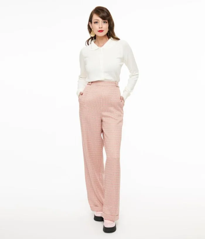 1940s Pink Check Ruby Trousers Clothing Unique Vintage Pants
