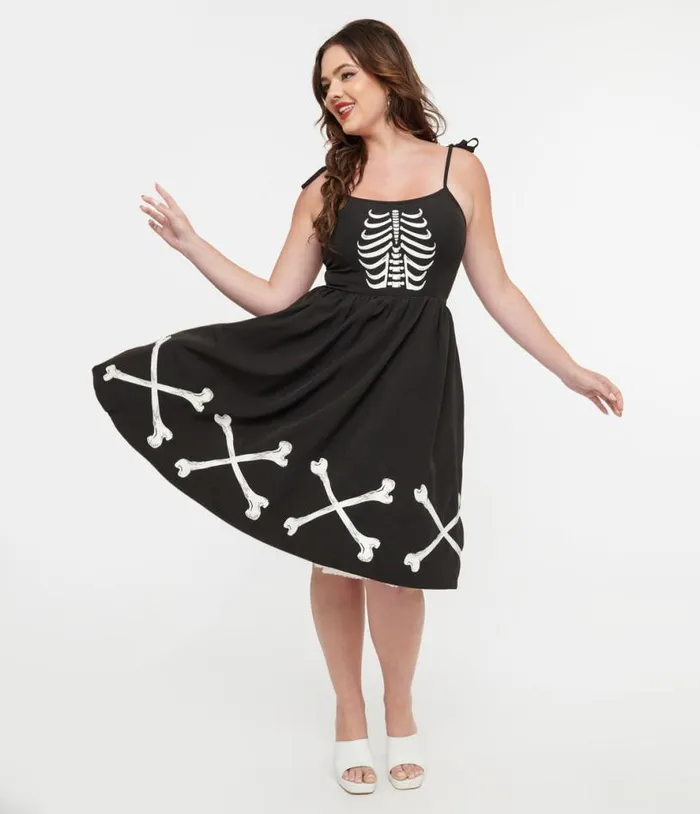 1950s Black and Glow In The Dark Skeleton Bobbie Swing Dress DressesHalloween Unique Vintage Pocket Dresses 1950s Black and Glow In The Dark Skeleton Bobbie Swing Dress DressesHalloween Unique Vintage Pocket Dresses