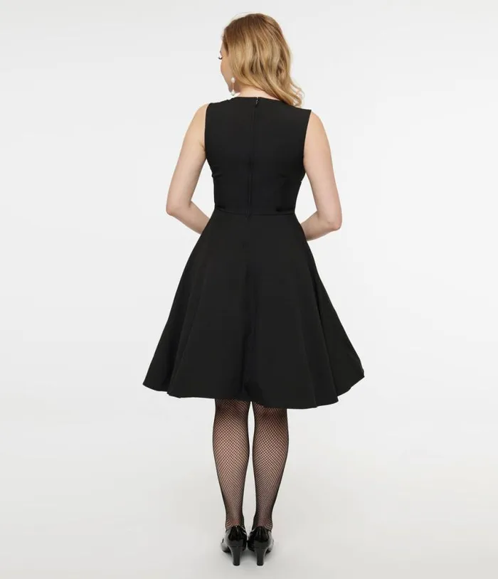 1950s Black and White Piping Fit and Flare Dress DressesPlus Unique Vintage Fit and Flare