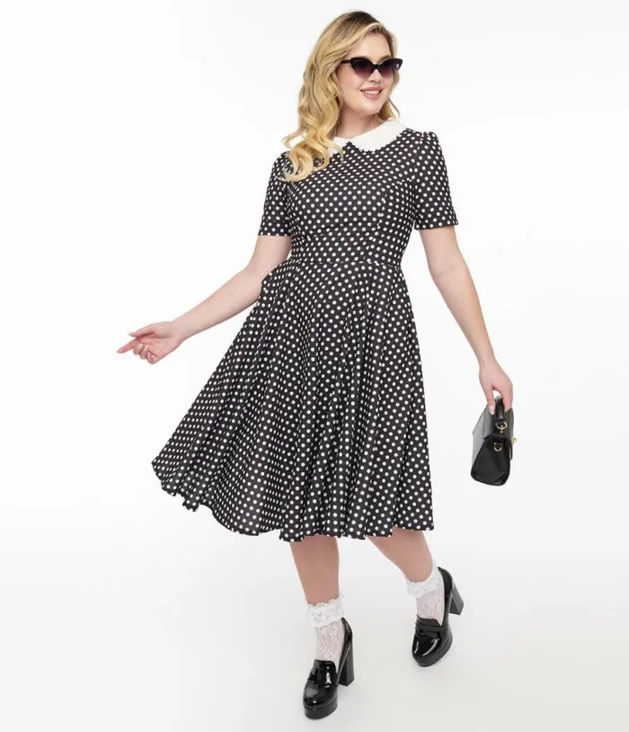 1950s Black and White Polka Dot Brielle Swing Dress Dresses Unique Vintage Pocket Dresses 1950s Black and White Polka Dot Brielle Swing Dress Dresses Unique Vintage Pocket Dresses