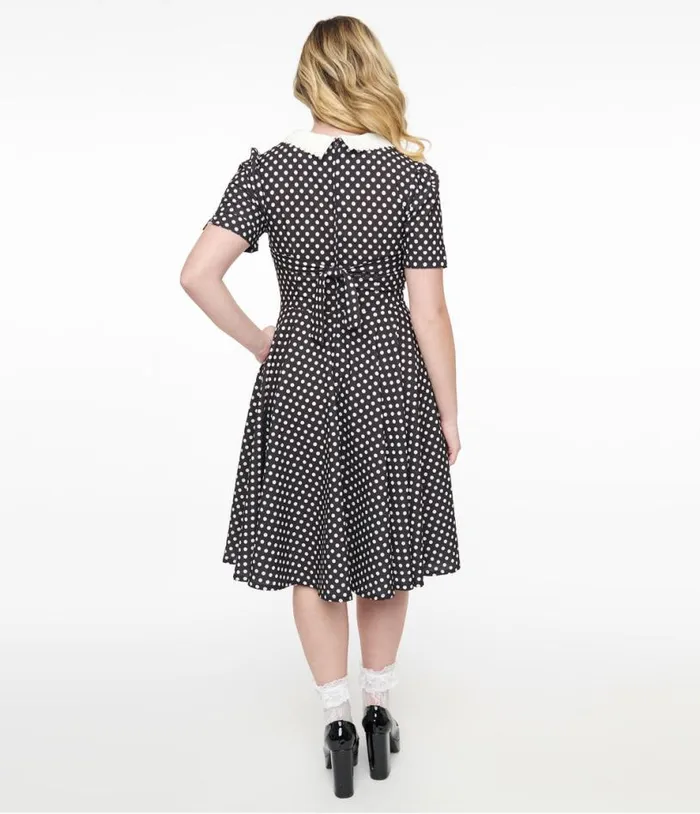 1950s Black and White Polka Dot Brielle Swing Dress Dresses Unique Vintage Pocket Dresses