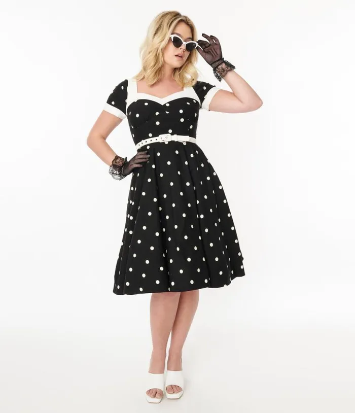 1950s Black and White Polka Dot Swing Dress Dresses Unique Vintage Pocket Dresses 1950s Black and White Polka Dot Swing Dress Dresses Unique Vintage Pocket Dresses