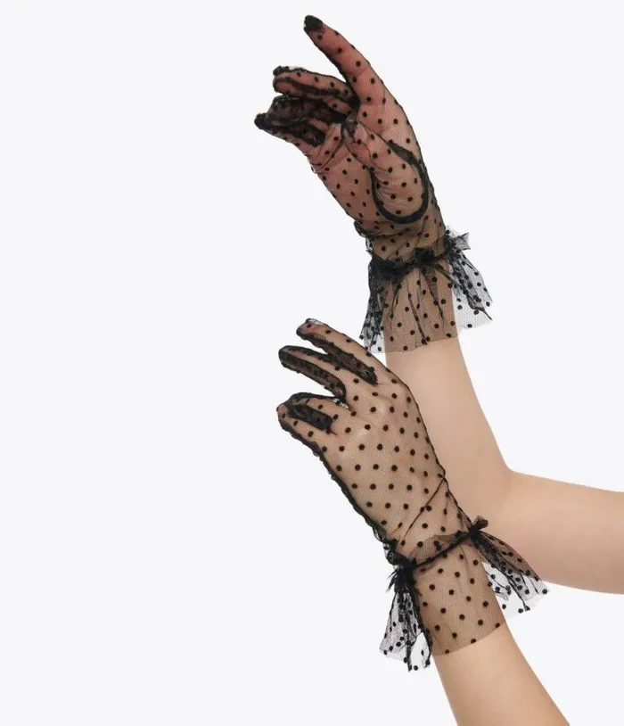 1950s Black Dot Mesh Gloves Accessories Unique Vintage Gloves and Scarves