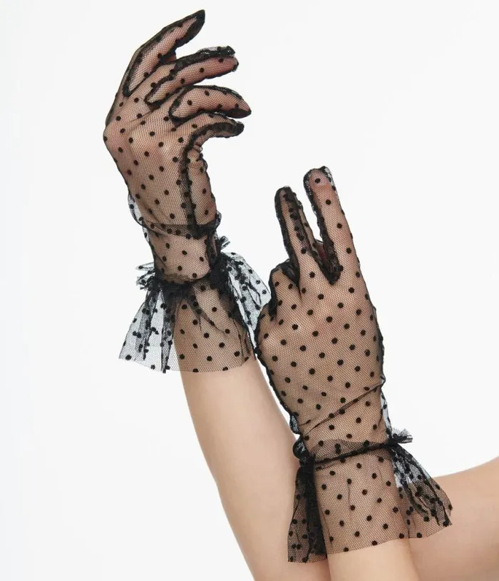 1950s Black Dot Mesh Gloves Accessories Unique Vintage Gloves and Scarves