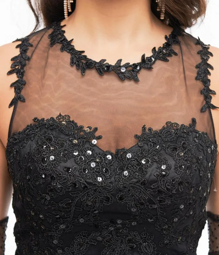 1950s Black Lace and Tulle Riviera Dress Dresses Unique Vintage Swing