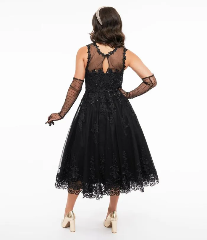 1950s Black Lace and Tulle Riviera Dress Dresses Unique Vintage Swing