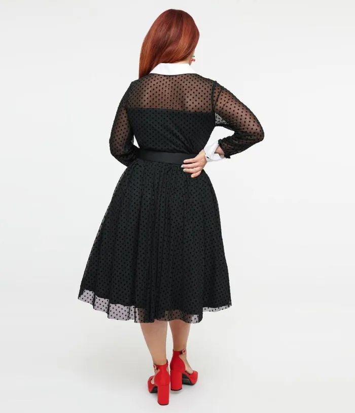 1950s Black Polka Dot Tulle Swing Dress Dresses Unique Vintage Swing