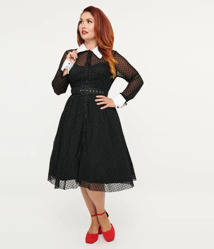 1950s Black Polka Dot Tulle Swing Dress Dresses Unique Vintage Swing
