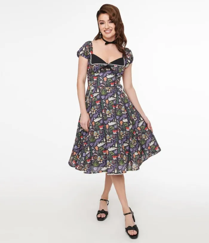 1950s Black Spellbinding Print Swing Dress DressesHalloween Unique Vintage Pocket Dresses 1950s Black Spellbinding Print Swing Dress DressesHalloween Unique Vintage Pocket Dresses