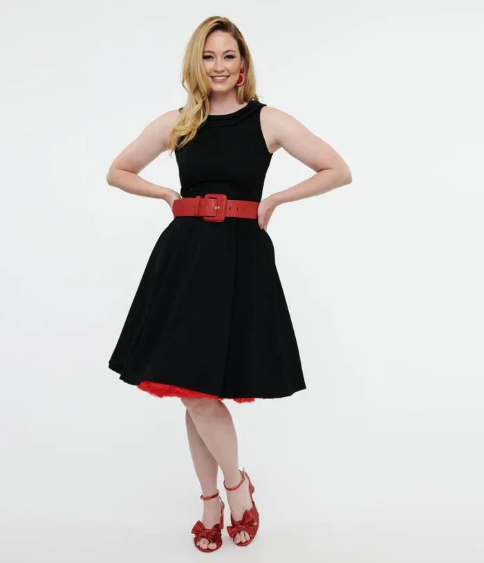 1950s Black Swing Dress DressesPlus Unique Vintage Pocket Dresses