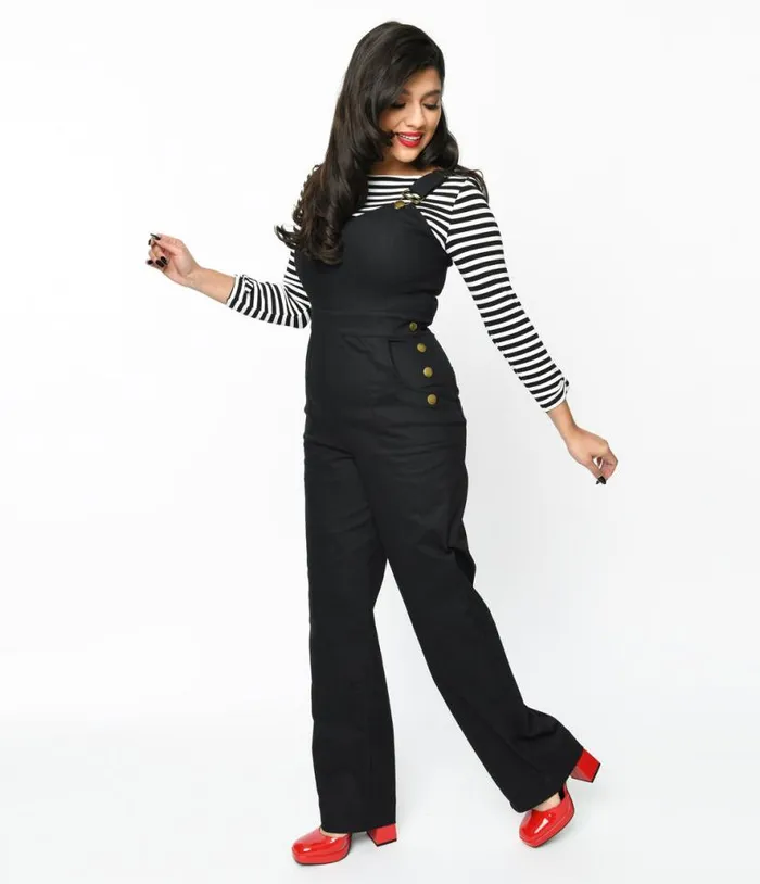 1950s Black Wide Leg Overalls Clothing Unique Vintage Pants